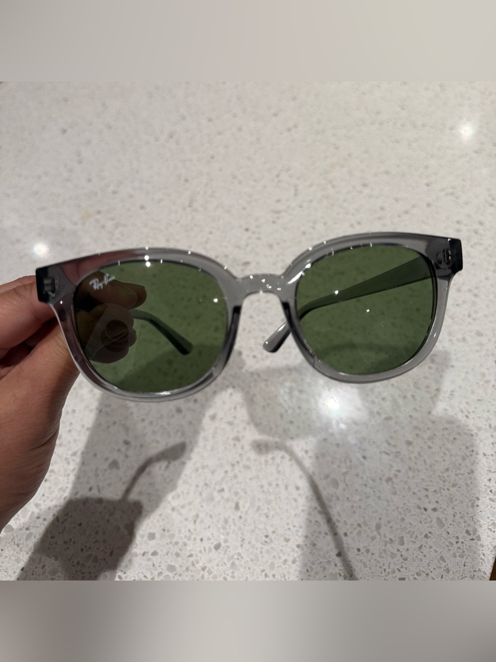 Unisex Clear Frame Sunglasses with Bottle Green Lenses - Rounded
